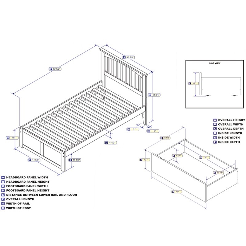 Leo & Lacey Mission Twin XL Wood Platform Bed and Storage Drawers in Walnut