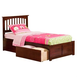 Leo & Lacey Mission Twin XL Wood Platform Bed and Storage Drawers in Walnut