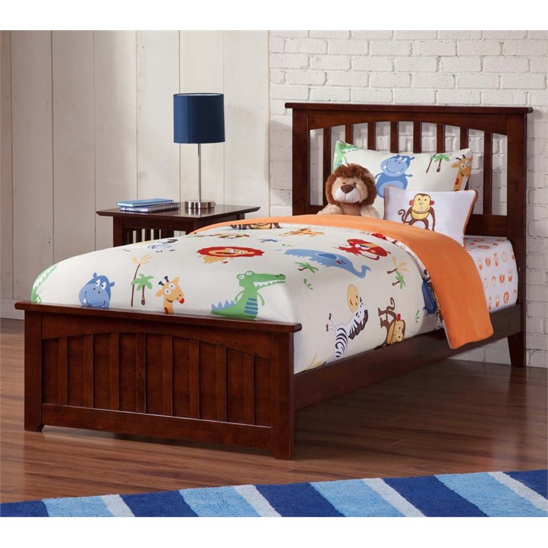 Leo & Lacey Twin XL Wood Foundation Bed with Matching Footboard in Walnut