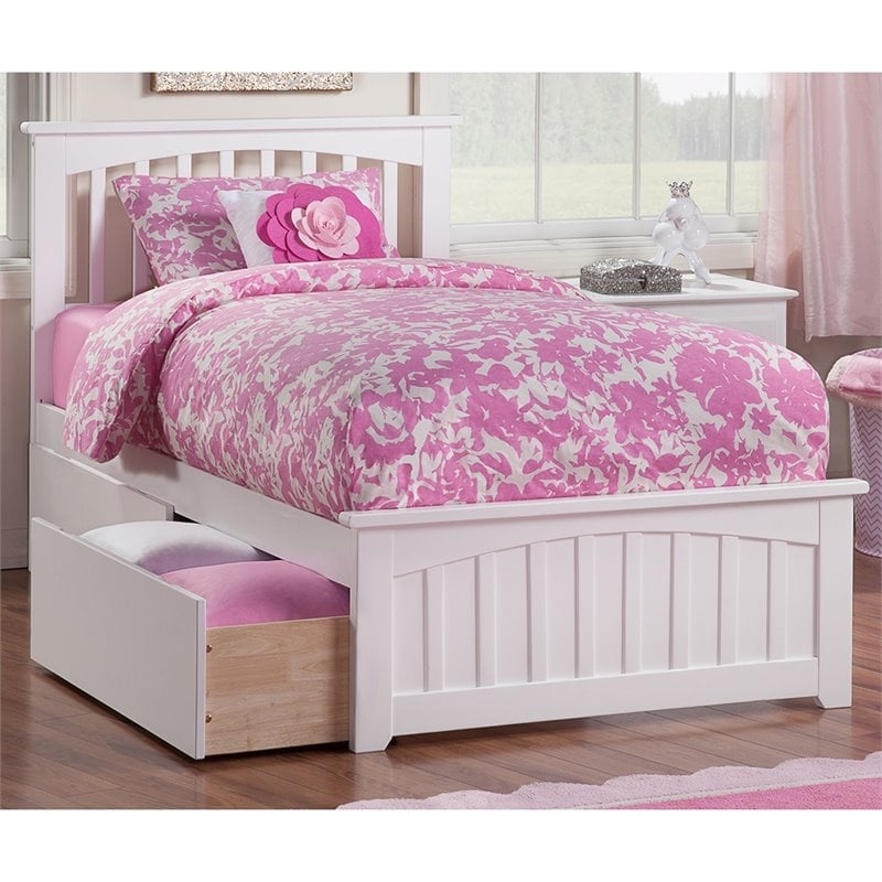 Leo & Lacey Farmhouse Solid Wood Urban Twin XL Storage Platform Bed in White