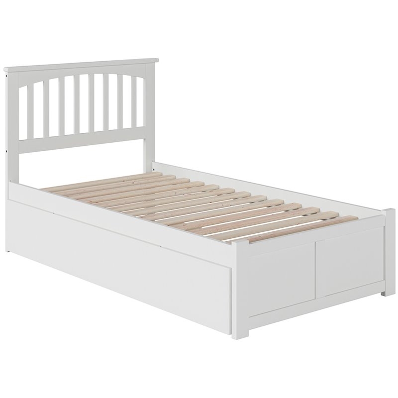 Leo & Lacey Mission Twin Wood Platform Bed w/Footboard and Twin Trundle in White