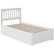 Leo & Lacey Mission Twin Wood Platform Bed w/Footboard and Twin Trundle in White