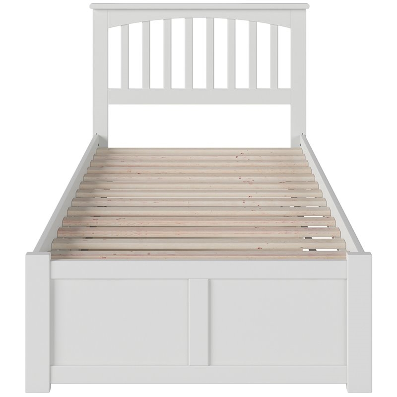 Leo & Lacey Mission Twin Wood Platform Bed w/Footboard and Twin Trundle in White
