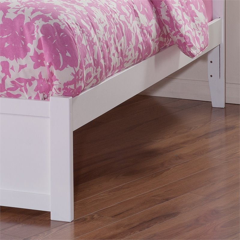 Leo & Lacey Mission Twin Wood Platform Bed w/Footboard and Twin Trundle in White