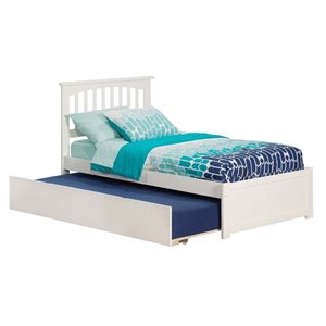 Leo & Lacey Mission Twin Wood Platform Bed w/Footboard and Twin Trundle in White
