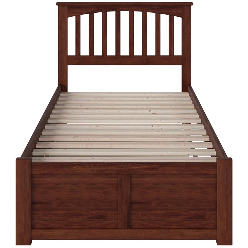Leo & Lacey Mission Twin Wood Platform Bed and Twin Trundle in Walnut
