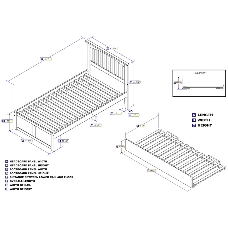 Leo & Lacey Mission Twin Wood Platform Bed and Twin Trundle in Walnut