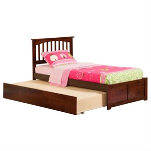 Leo & Lacey Mission Twin Wood Platform Bed and Twin Trundle in Walnut
