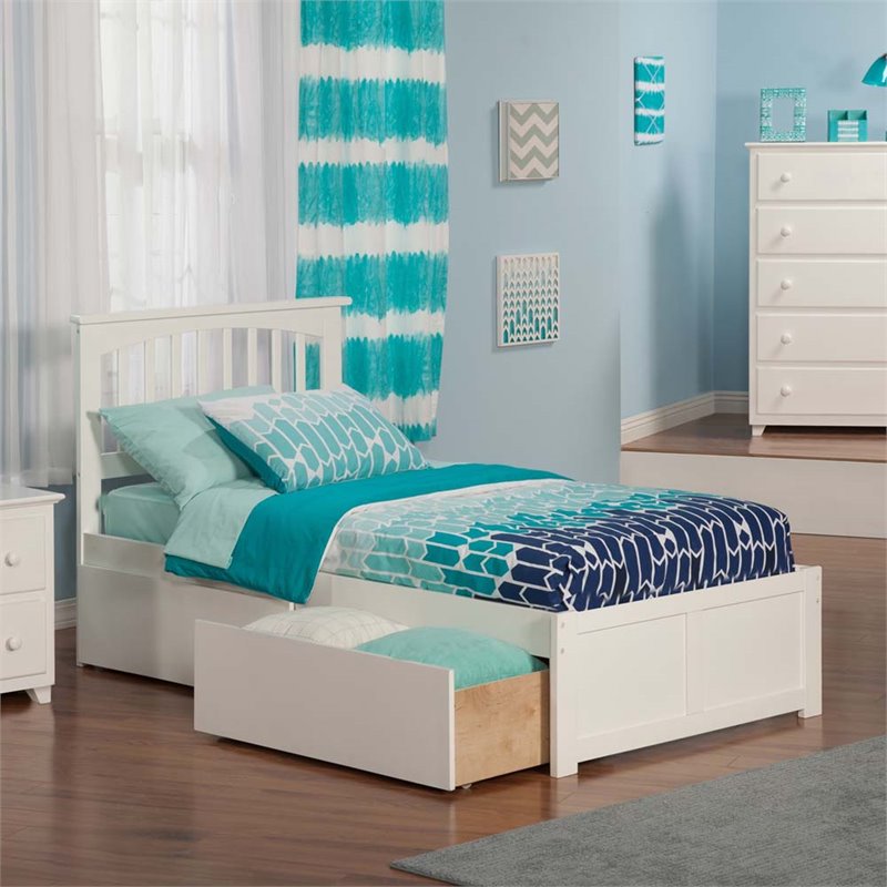 Leo & Lacey Mission Twin Wood Platform Bed and Storage Drawers in White