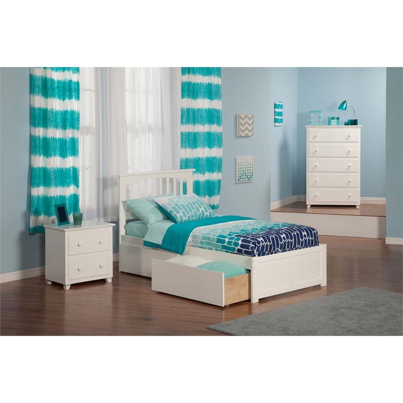 Leo & Lacey Mission Twin Wood Platform Bed and Storage Drawers in White