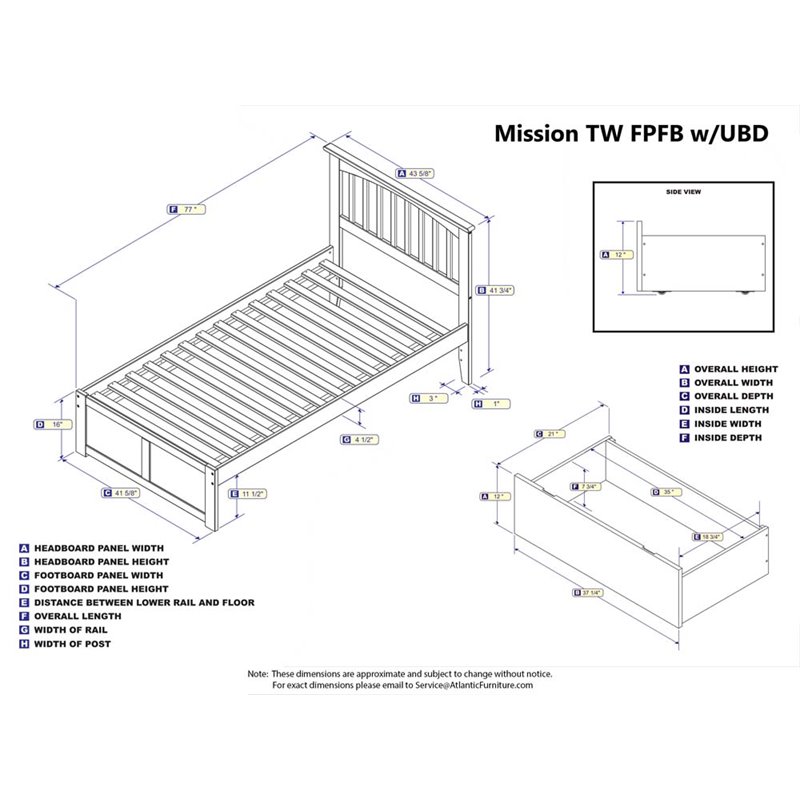 Leo & Lacey Mission Twin Wood Platform Bed and Storage Drawers in Walnut
