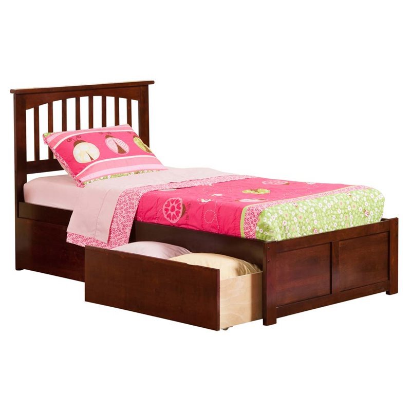 Leo & Lacey Mission Twin Wood Platform Bed and Storage Drawers in Walnut
