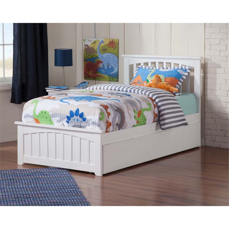 Leo & Lacey Farmhouse Solid Wood Urban Twin Trundle Platform Bed in White