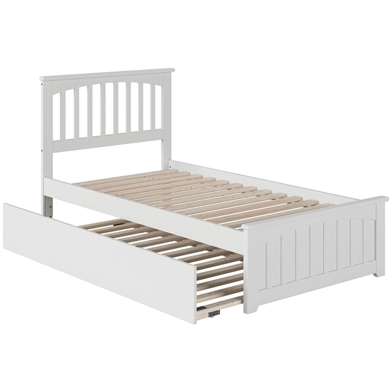 Leo & Lacey Farmhouse Solid Wood Urban Twin Trundle Platform Bed in White