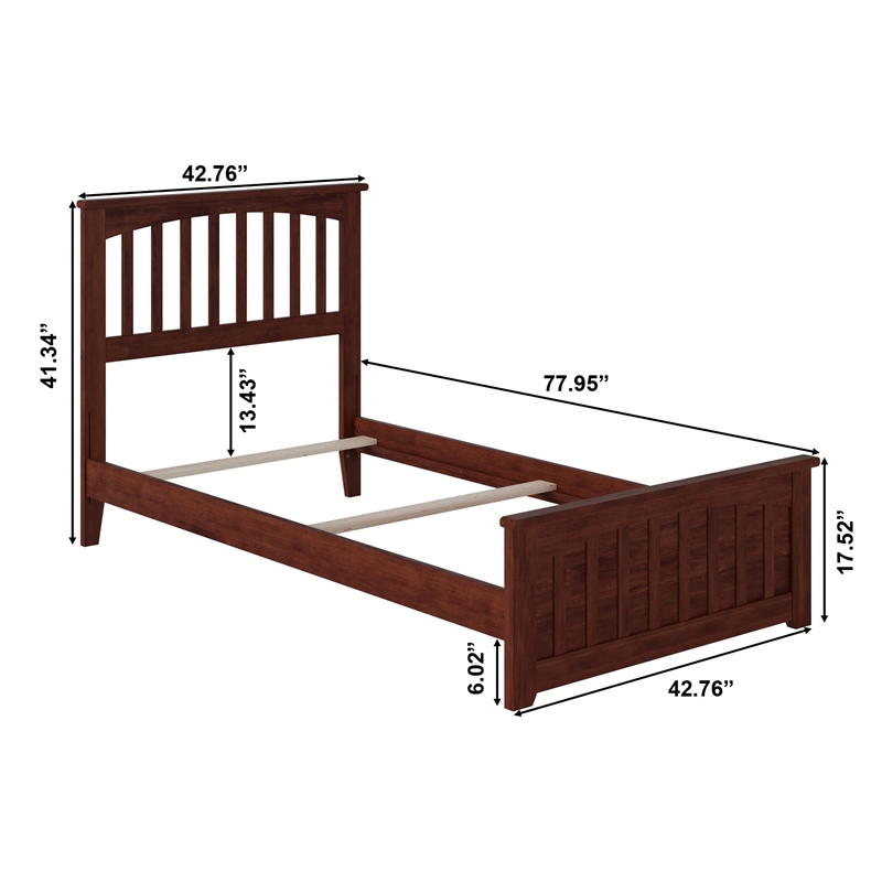 Leo & Lacey Solid Wood Twin Bed with Footboard with UBS Charger in Walnut