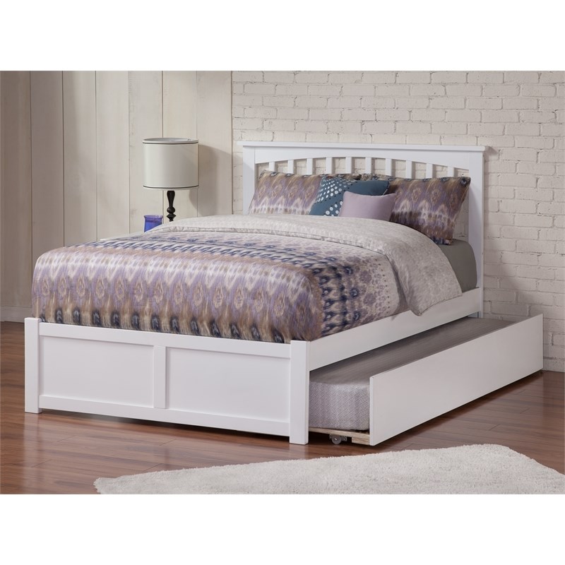 Leo & Lacey Mission Full Wood Platform Bed w/Footboard and Twin Trundle in White