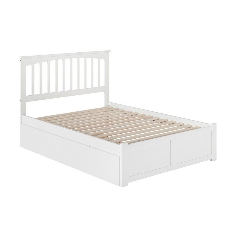 Leo & Lacey Mission Full Wood Platform Bed w/Footboard and Twin Trundle in White