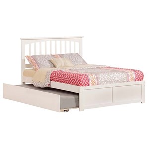Leo & Lacey Mission Full Wood Platform Bed w/Footboard and Twin Trundle in White