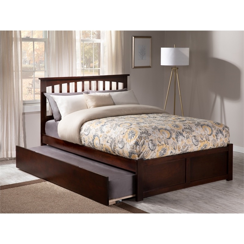 Leo & Lacey Mission Full Wood Platform Bed and Twin Trundle in Walnut