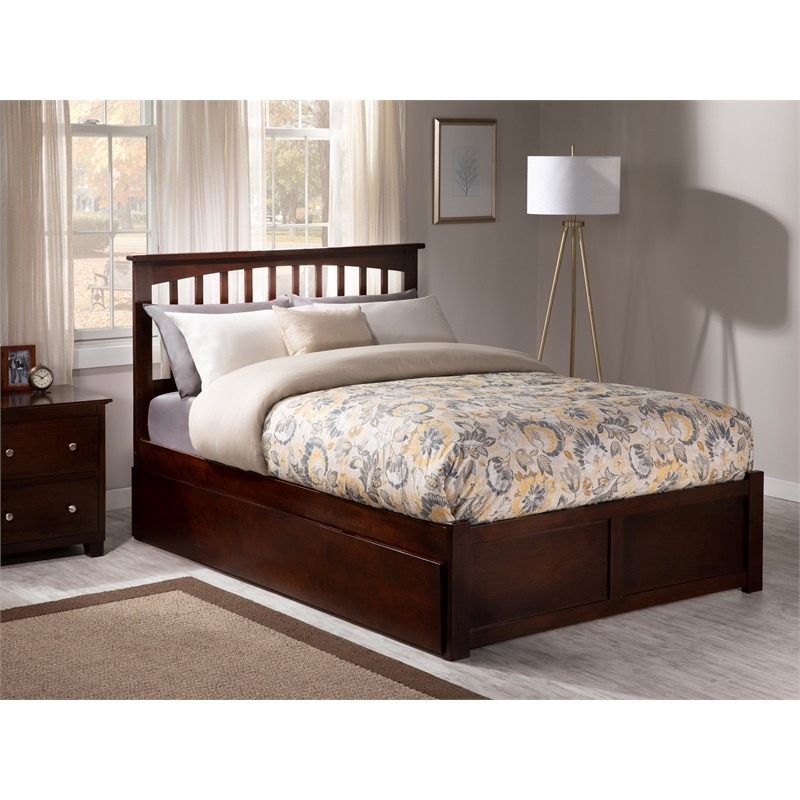 Leo & Lacey Mission Full Wood Platform Bed and Twin Trundle in Walnut