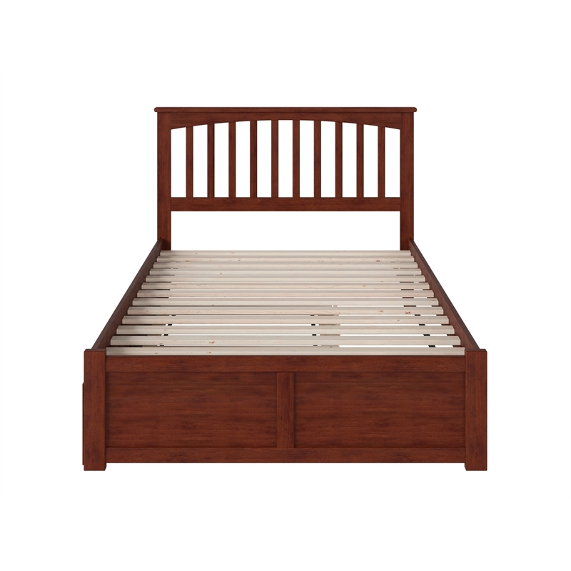 Leo & Lacey Mission Full Wood Platform Bed and Twin Trundle in Walnut