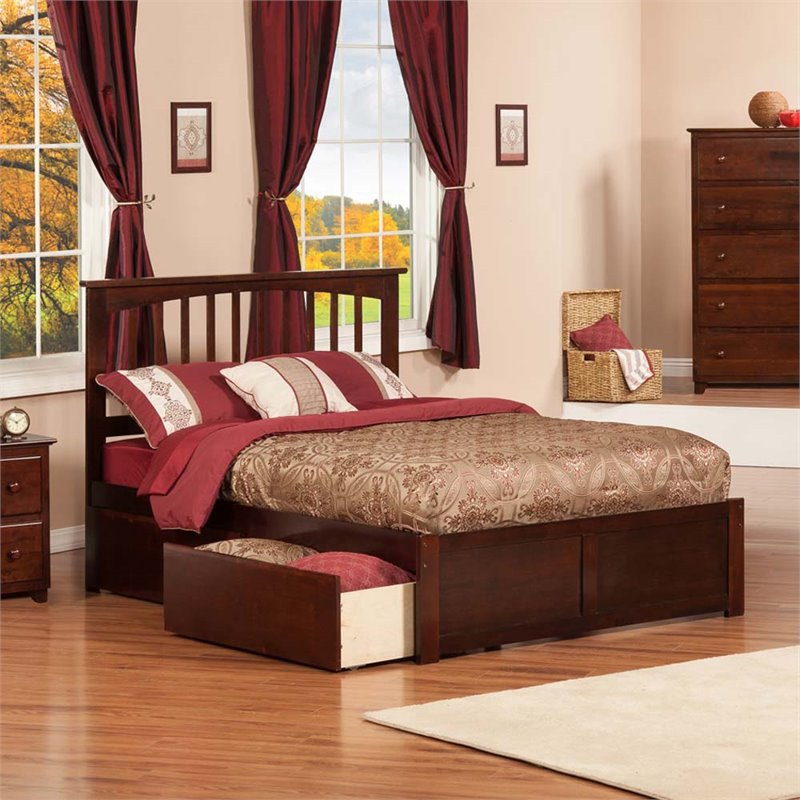 Leo & Lacey Mission Full Wood Platform Bed and Storage Drawers in Walnut
