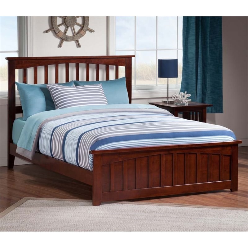 Leo & Lacey Farmhouse Solid Wood Full Spindle Bed with Headboard in Walnut