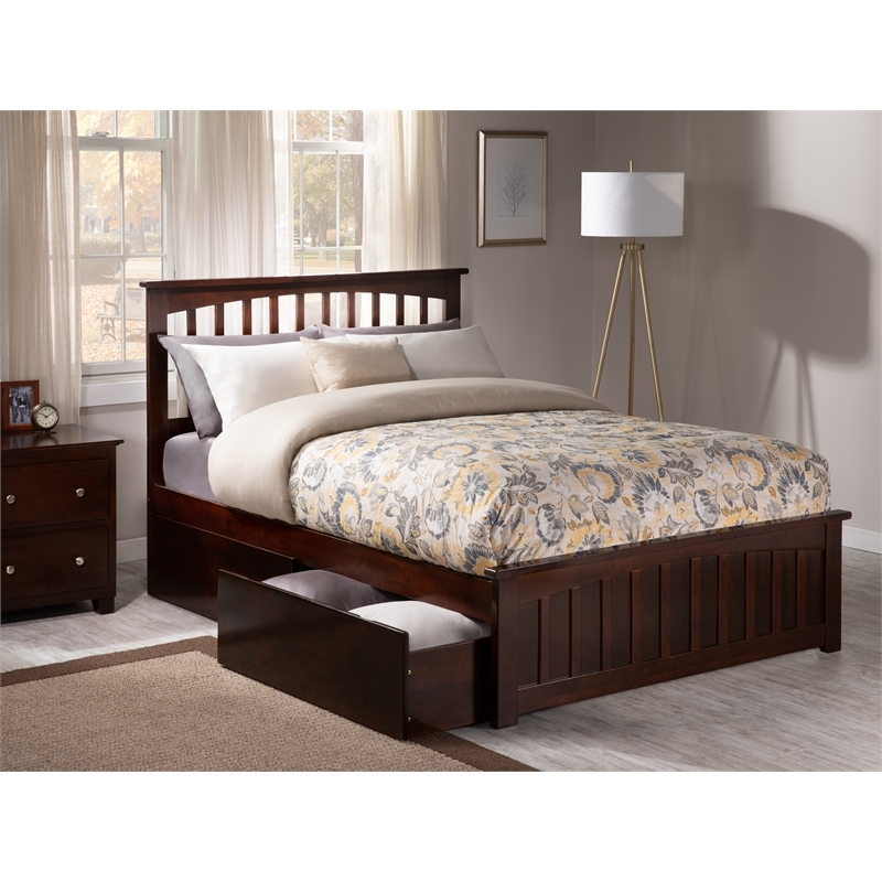 Leo & Lacey Farmhouse Solid Wood Urban Full Storage Platform Bed in Walnut