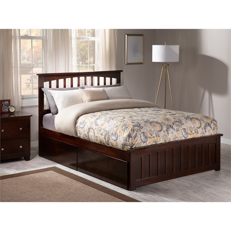 Leo & Lacey Farmhouse Solid Wood Urban Full Storage Platform Bed in Walnut