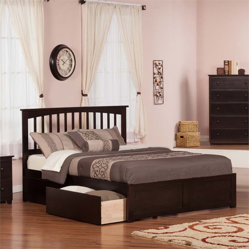 Leo & Lacey Mission Queen Wood Platform Bed and Storage Drawers in Espresso
