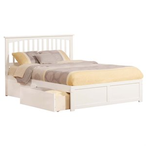 Leo & Lacey Mission Queen Wood Platform Bed and Storage Drawers in White
