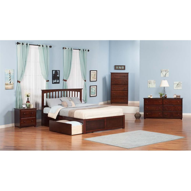 Leo & Lacey Mission Queen Wood Platform Bed and Storage Drawers in Walnut