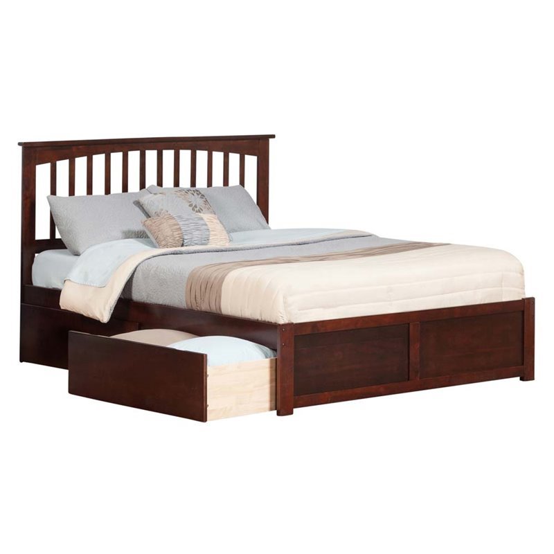 Leo & Lacey Mission Queen Wood Platform Bed and Storage Drawers in Walnut