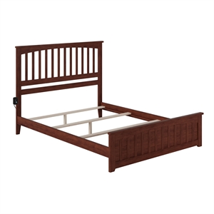 Leo & Lacey Solid Wood Queen Platform Bed with Footboard & USB Charger in Walnut