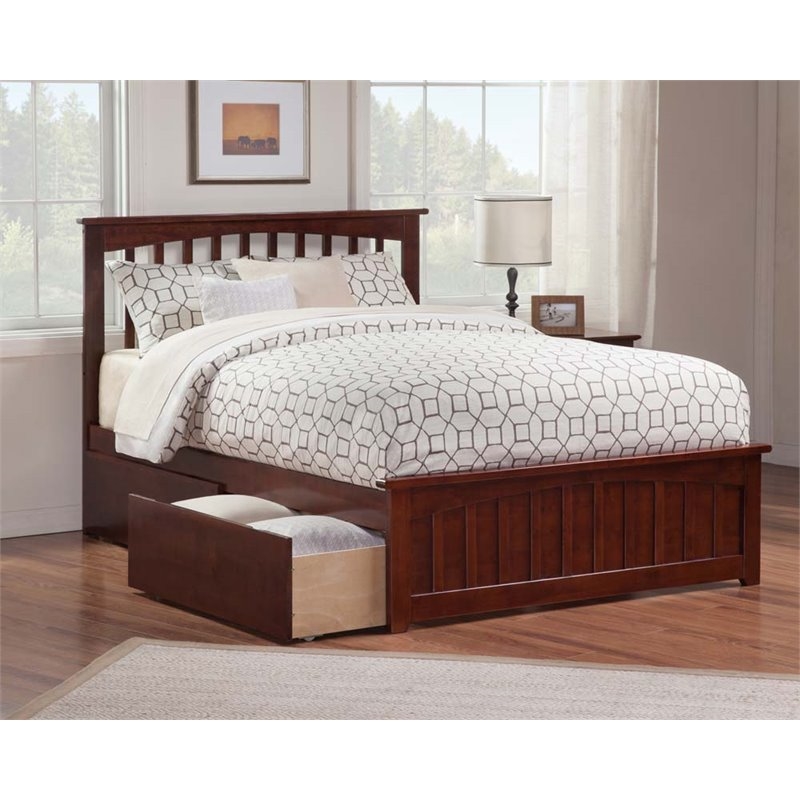 Leo & Lacey Farmhouse Solid Wood Urban Queen Storage Platform Bed in Walnut