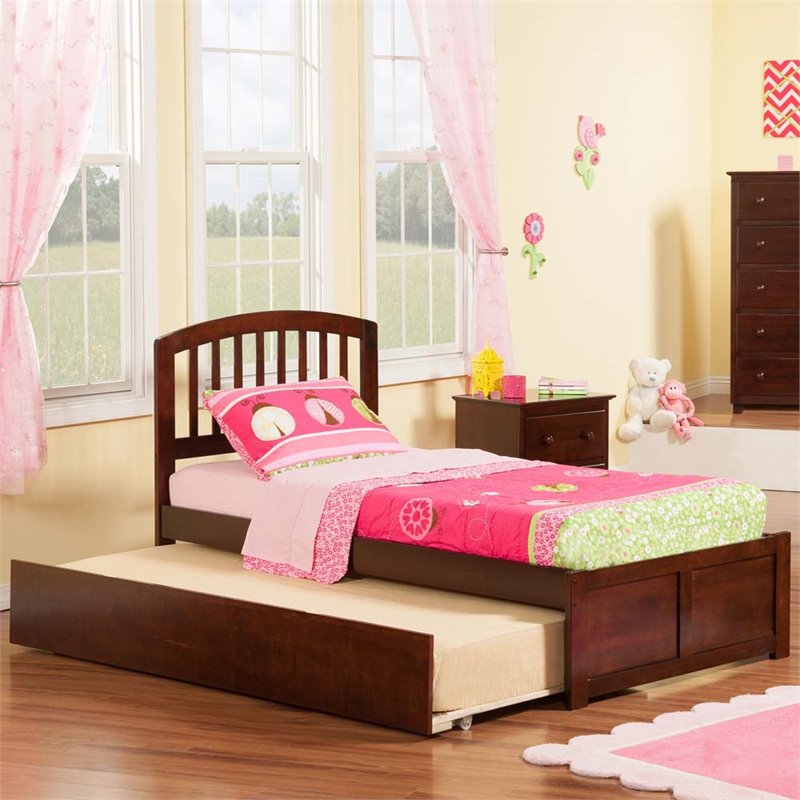 Leo & Lacey Richmond Twin Wood Platform Bed and Twin Trundle in Walnut