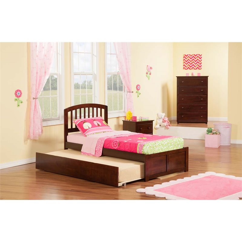 Leo & Lacey Richmond Twin Wood Platform Bed and Twin Trundle in Walnut