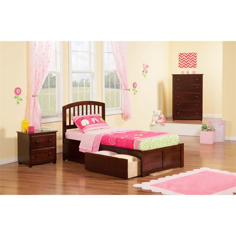 Leo & Lacey Richmond Twin Wood Platform Bed and Storage Drawers in Walnut