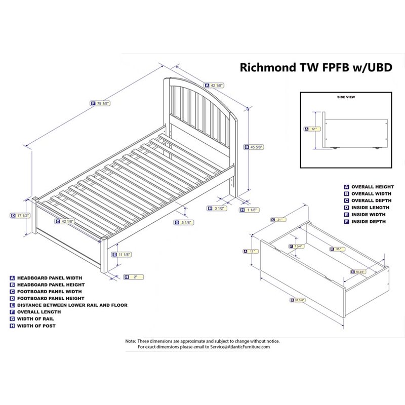 Leo & Lacey Richmond Twin Wood Platform Bed and Storage Drawers in Walnut