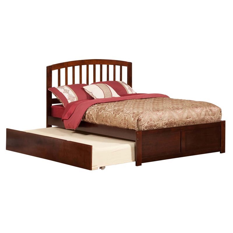 Leo & Lacey Richmond Full Wood Platform Bed and Twin Trundle in Walnut