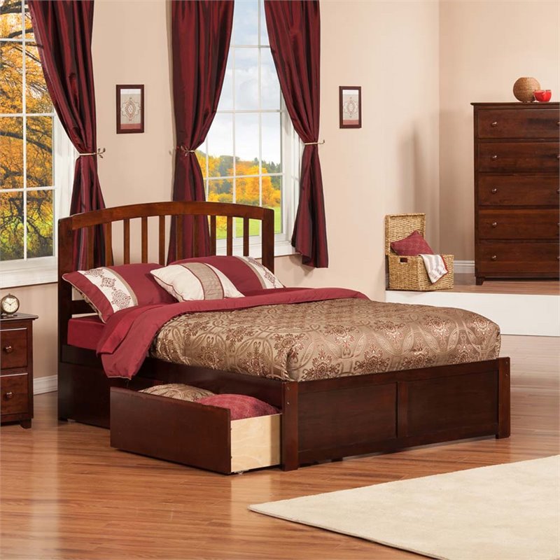 Leo & Lacey Richmond Full Wood Platform Bed and Storage Drawers in Walnut