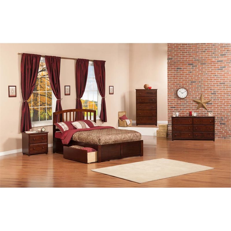 Leo & Lacey Richmond Full Wood Platform Bed and Storage Drawers in Walnut