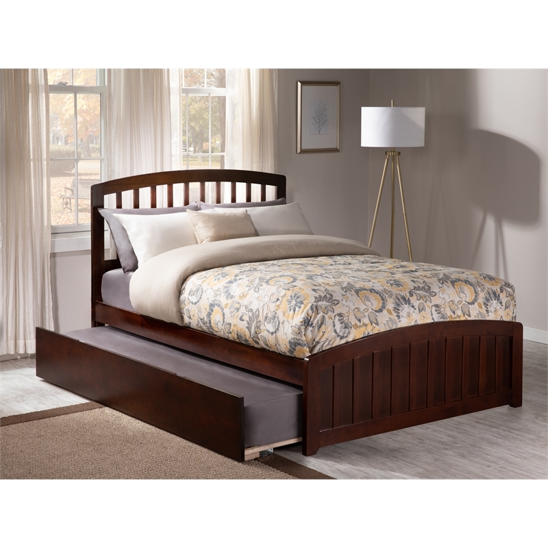Leo & Lacey Transitional Solid Wood Urban Full Trundle Platform Bed in Walnut