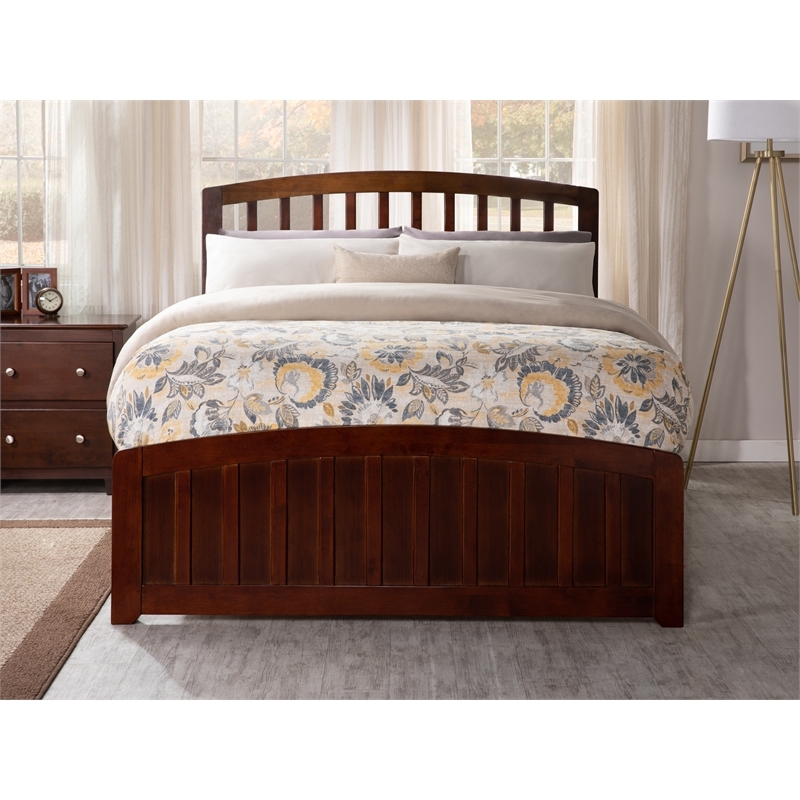 Leo & Lacey Transitional Solid Wood Urban Full Trundle Platform Bed in Walnut