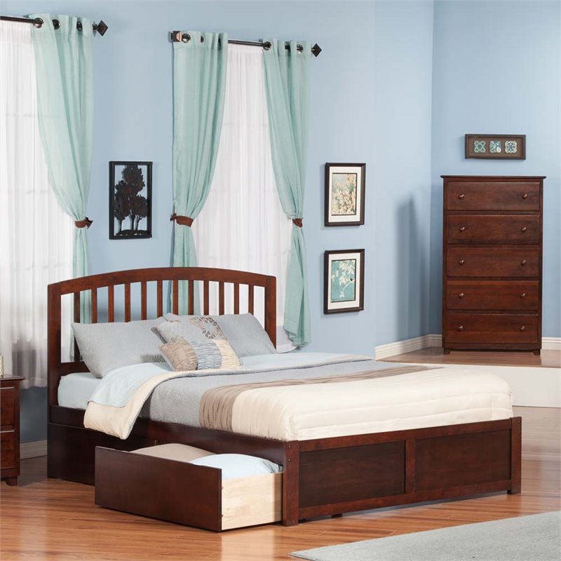 Leo & Lacey Richmond Queen Wood Platform Bed and Storage Drawers in Walnut