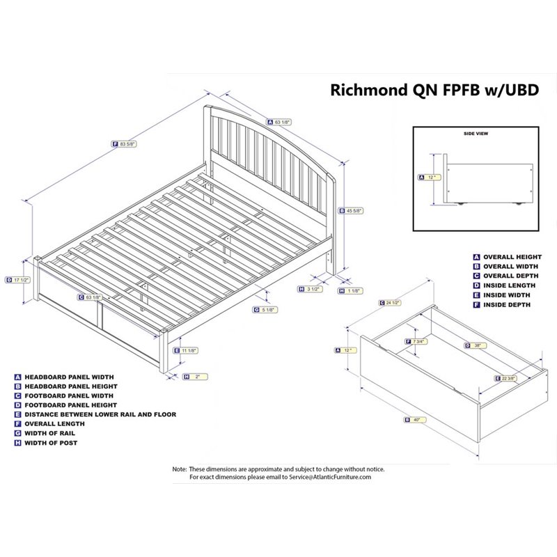 Leo & Lacey Richmond Queen Wood Platform Bed and Storage Drawers in Walnut