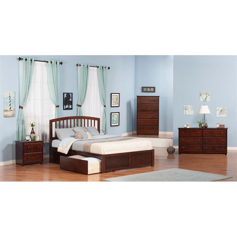 Leo & Lacey Richmond Wood King Platform Bed and Storage Drawers in Walnut