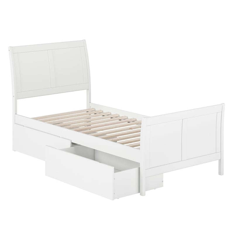 Leo & Lacey Portland Twin XL Storage Wood Platform Bed  in White