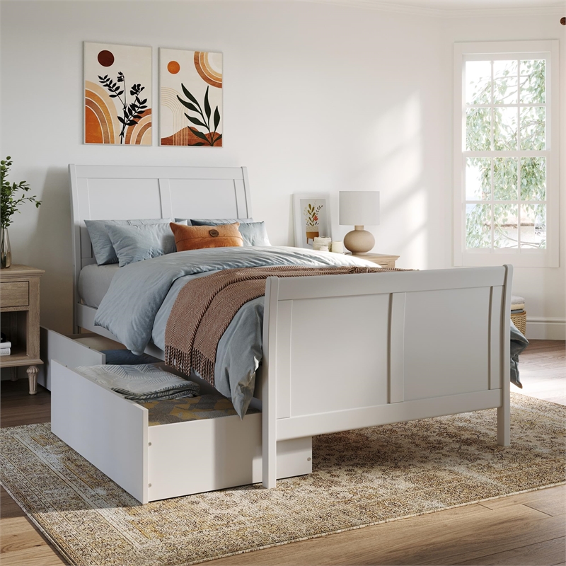 Leo & Lacey Portland Twin XL Storage Wood Platform Bed  in White