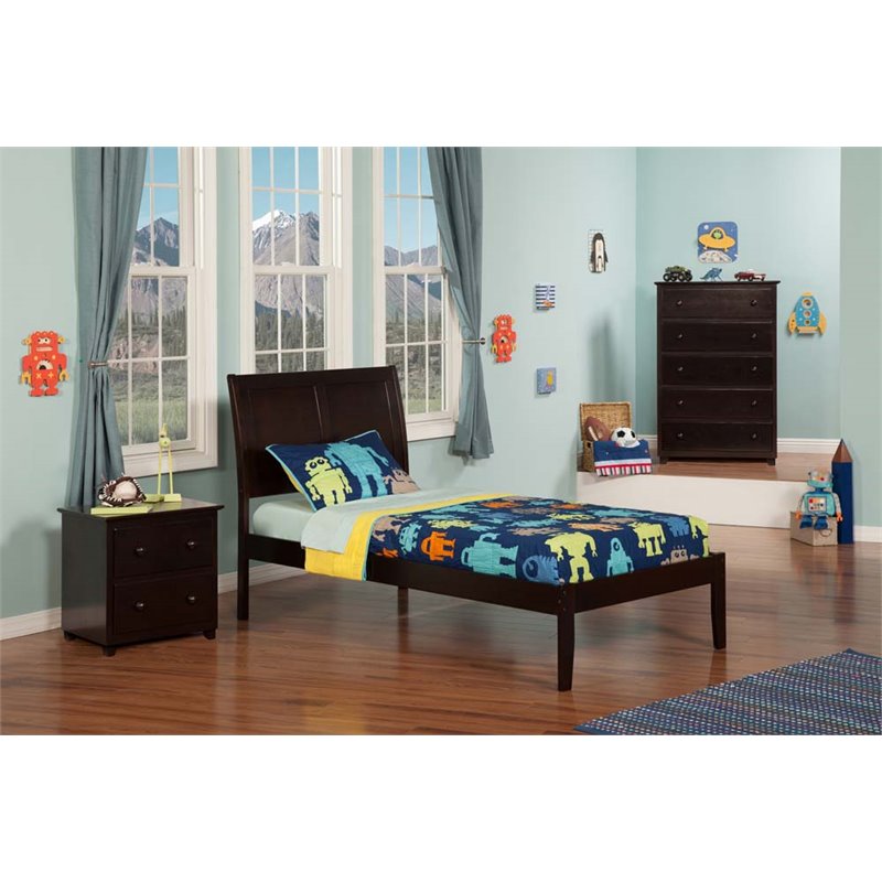 Leo & Lacey Farmhouse Solid Wood Twin Platform Bed with Charging USB in Espresso